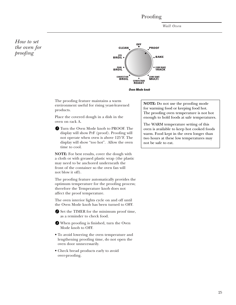 Proofing, How to set the oven for proofing | GE ZET2S User Manual | Page 25 / 128