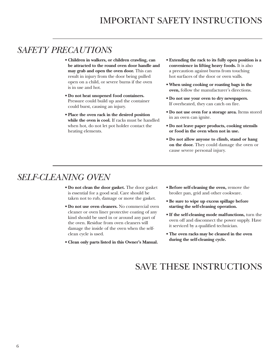 Self-cleaning oven | GE ZET2S User Manual | Page 6 / 128