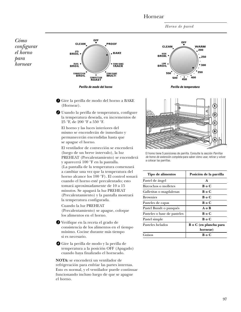 Hornear, Cómo configurar el horno para hornear | GE ZET2S User Manual | Page 97 / 128