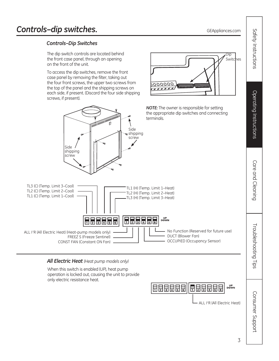 Controls–dip switches | GE AZ85H12DAC User Manual | Page 3 / 28