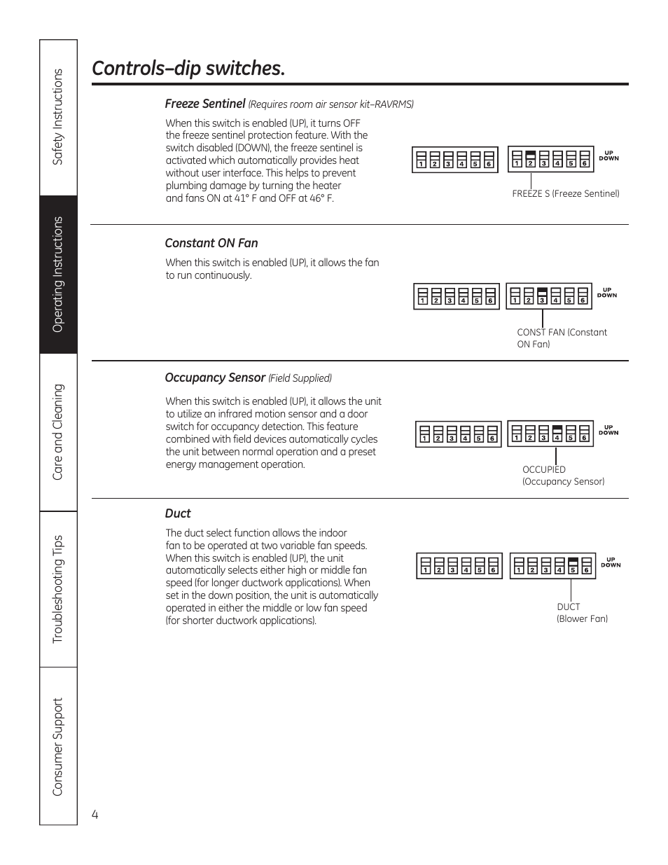 Controls–dip switches | GE AZ85H12DAC User Manual | Page 4 / 28