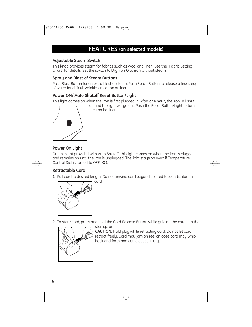 Features | GE 106820 User Manual | Page 6 / 8