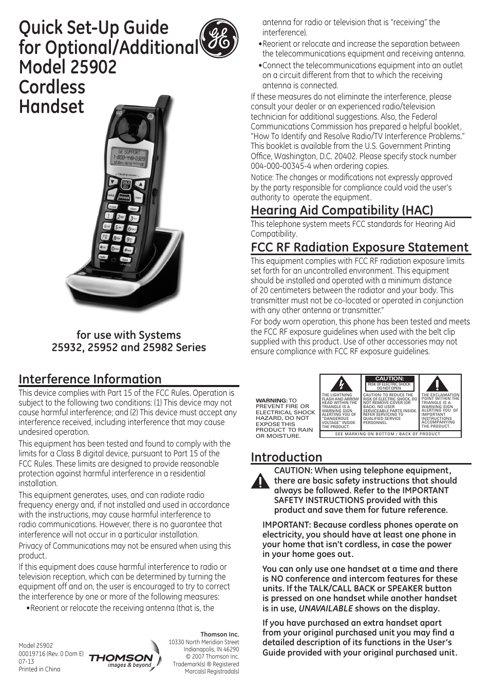 GE 00019716 User Manual | 2 pages