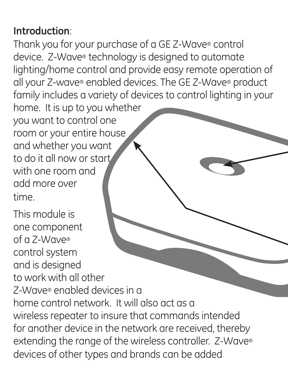 Control device. z-wave, Enabled devices. the ge z-wave, Devices of other types and brands can be added | GE 45602 User Manual | Page 2 / 16