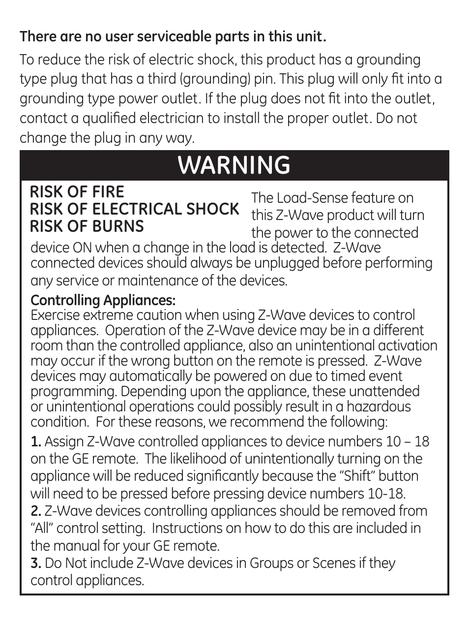 Warning | GE 45602 User Manual | Page 4 / 16