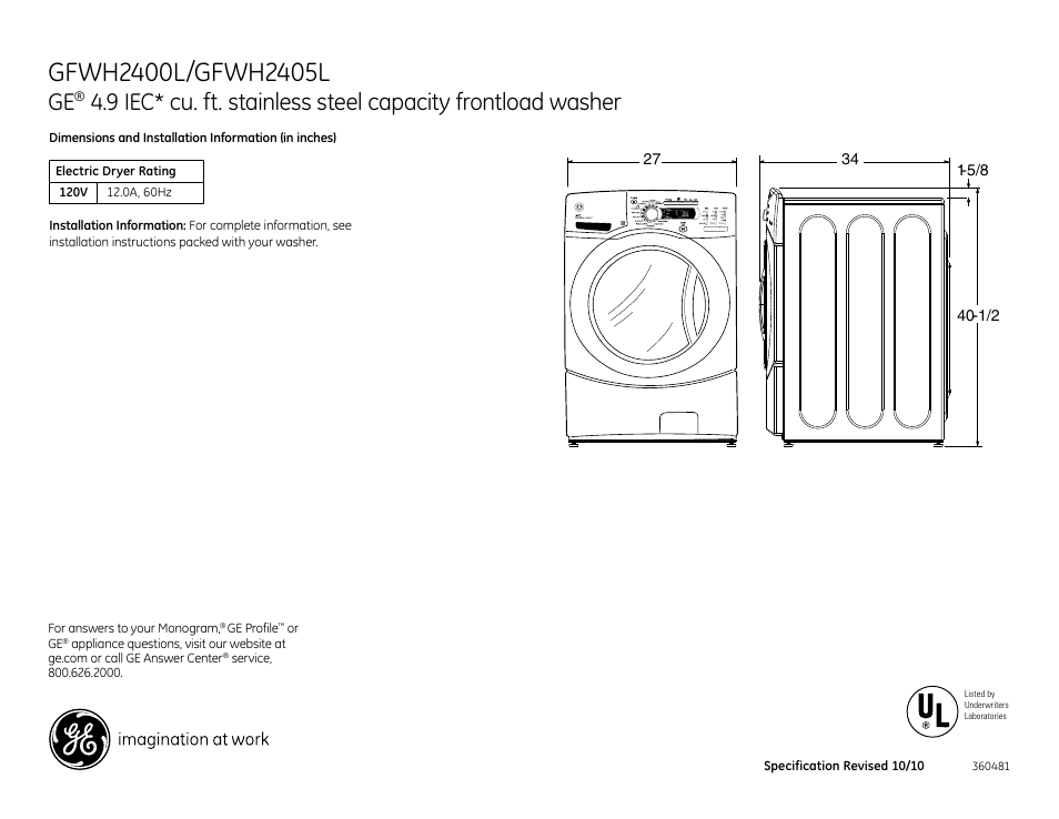 GE SBSD137HWW User Manual | 3 pages