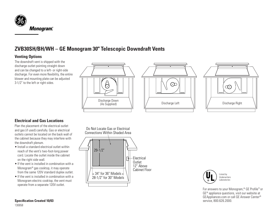 GE ZVB30SH/BH/WH User Manual | Page 3 / 4