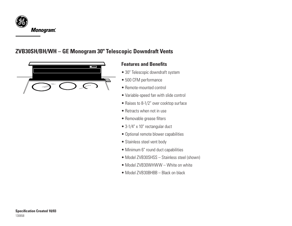 GE ZVB30SH/BH/WH User Manual | Page 4 / 4