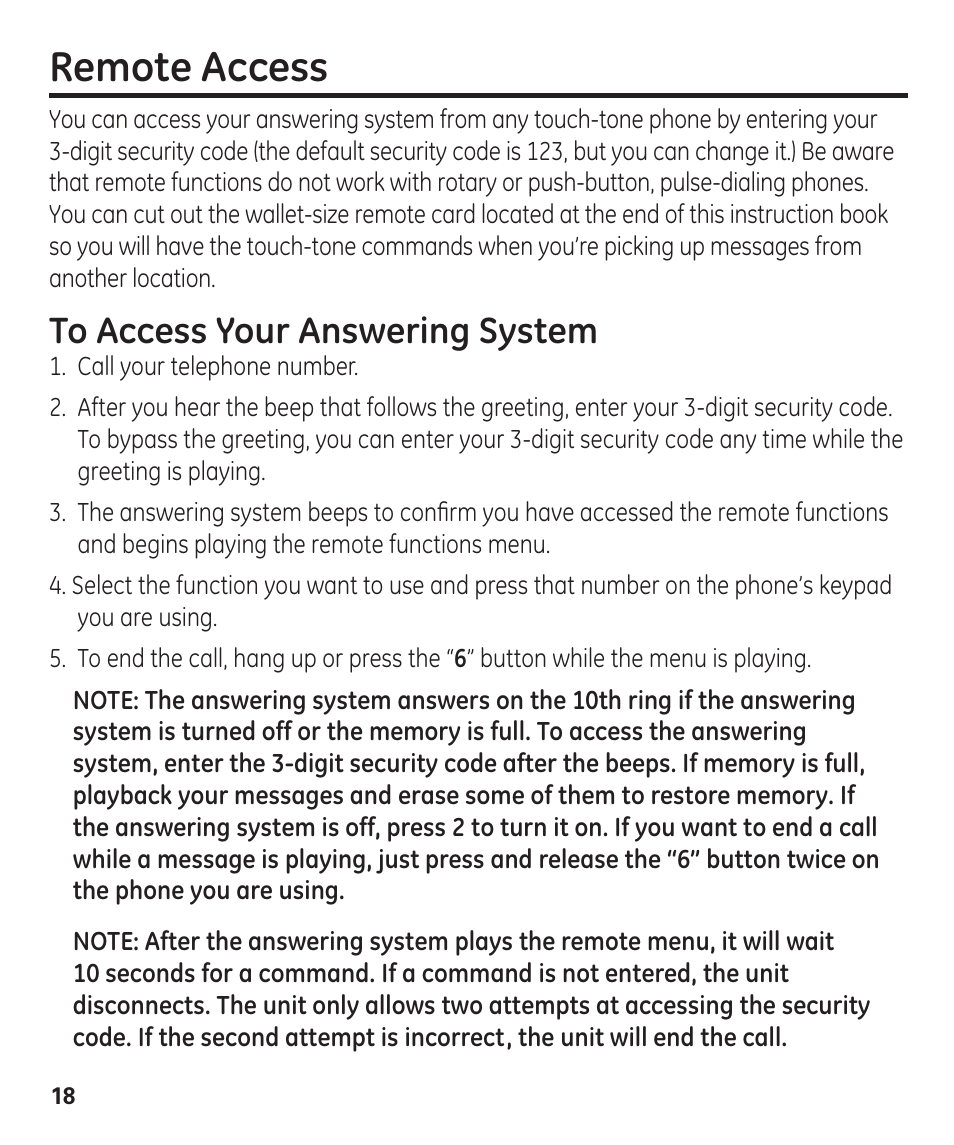 Remote access | GE 00003287 User Manual | Page 18 / 52