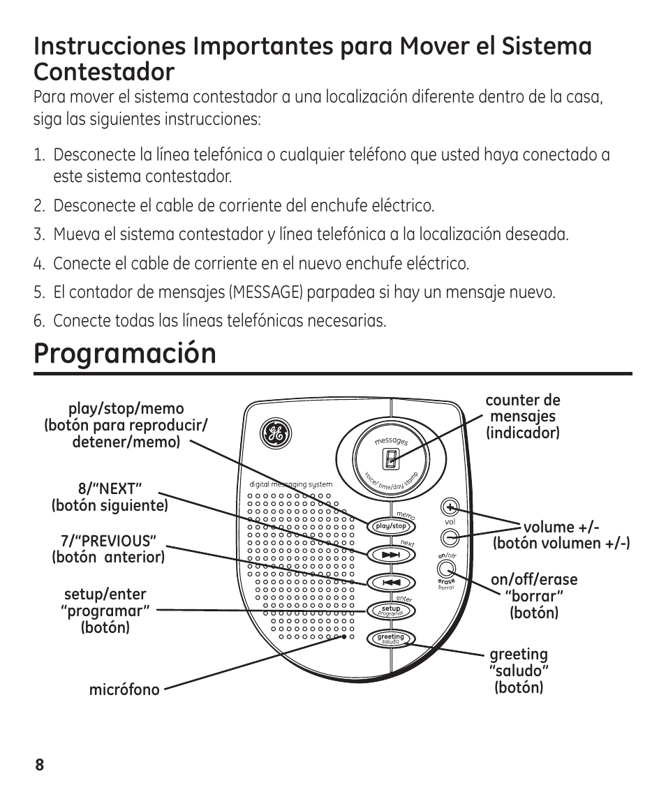 Programación | GE 00003287 User Manual | Page 34 / 52