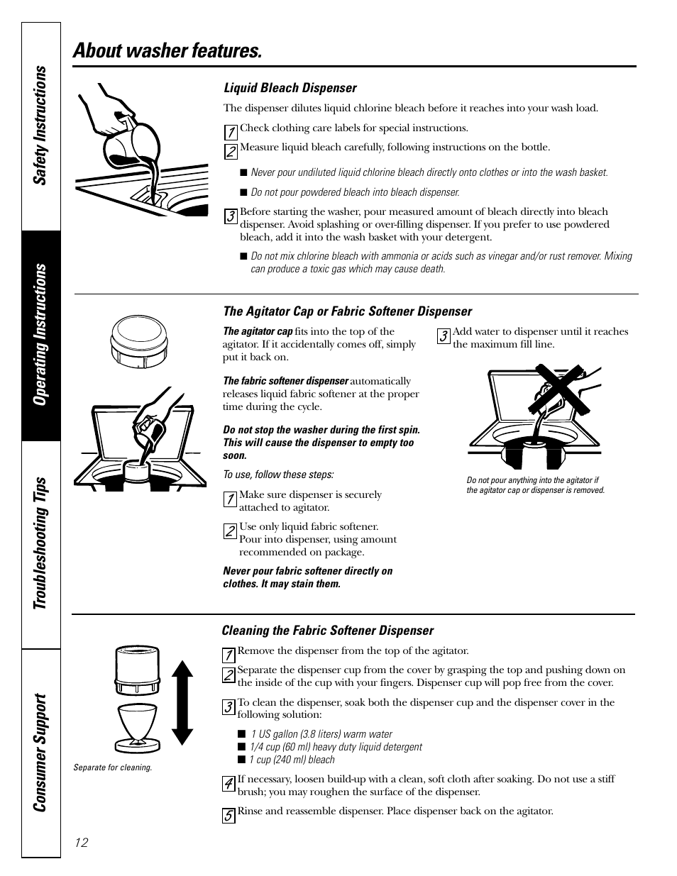 About washer features | GE WHSB8000 User Manual | Page 12 / 20