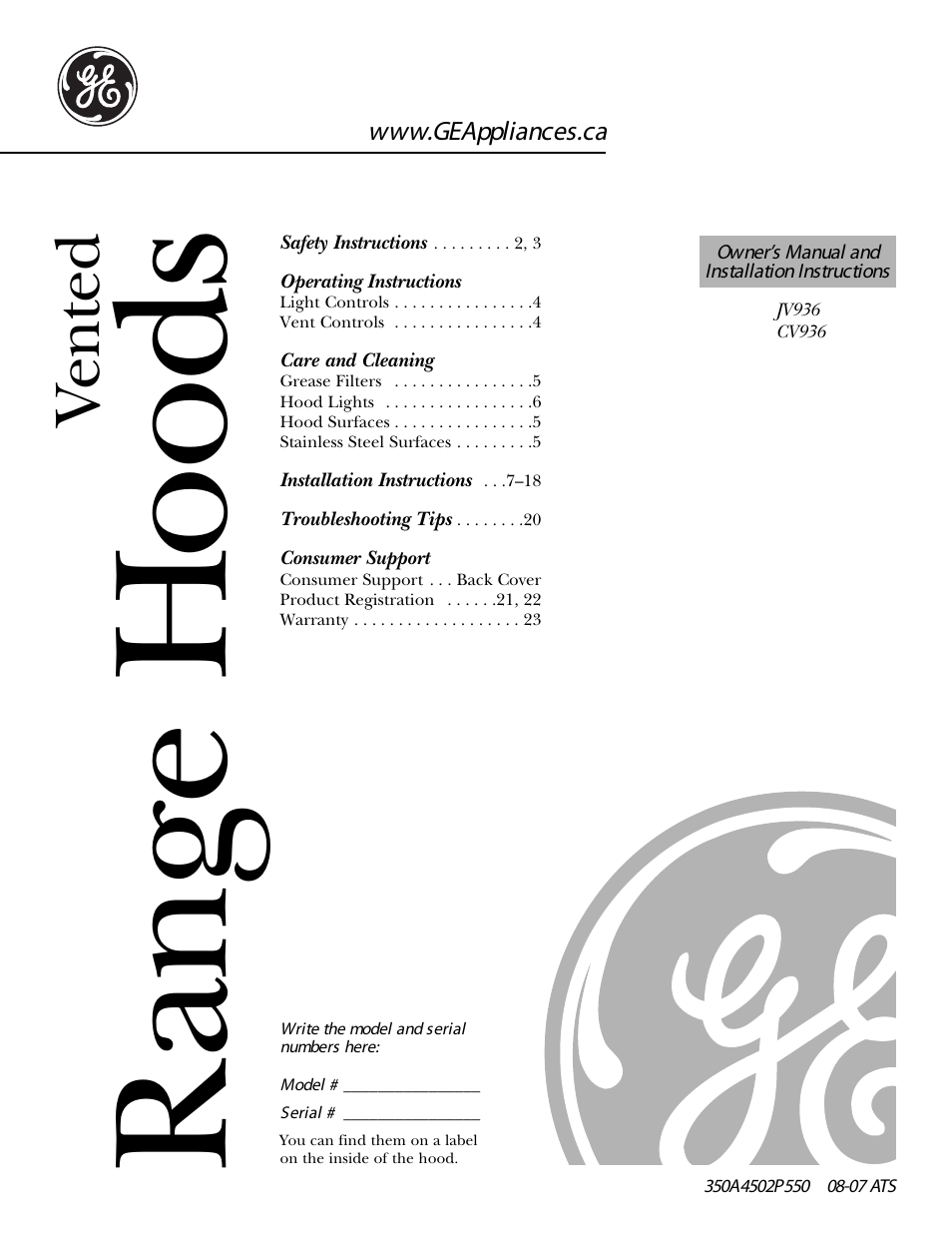 GE JV936 User Manual | 24 pages