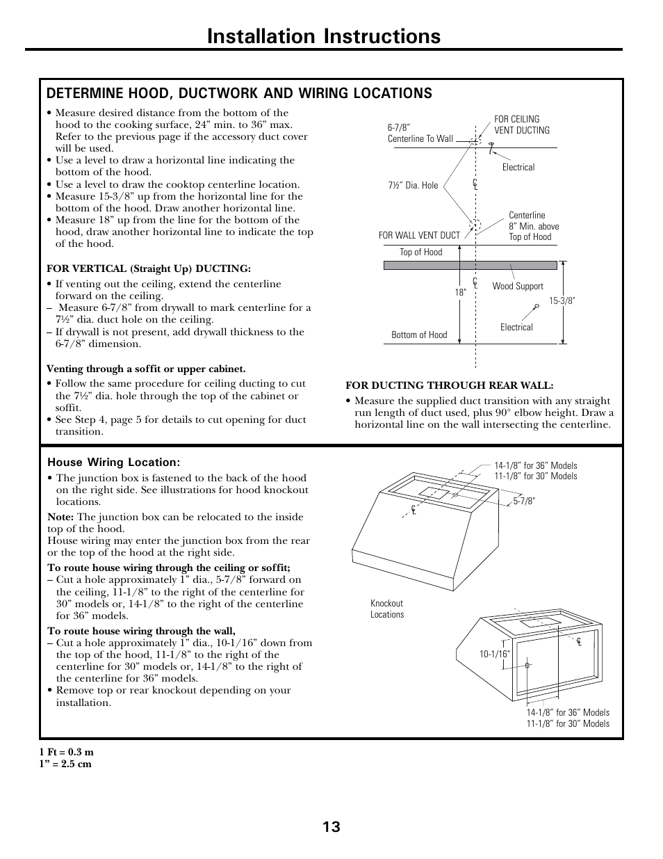 Installation instructions, 13 determine hood, ductwork and wiring locations | GE JV936 User Manual | Page 13 / 24