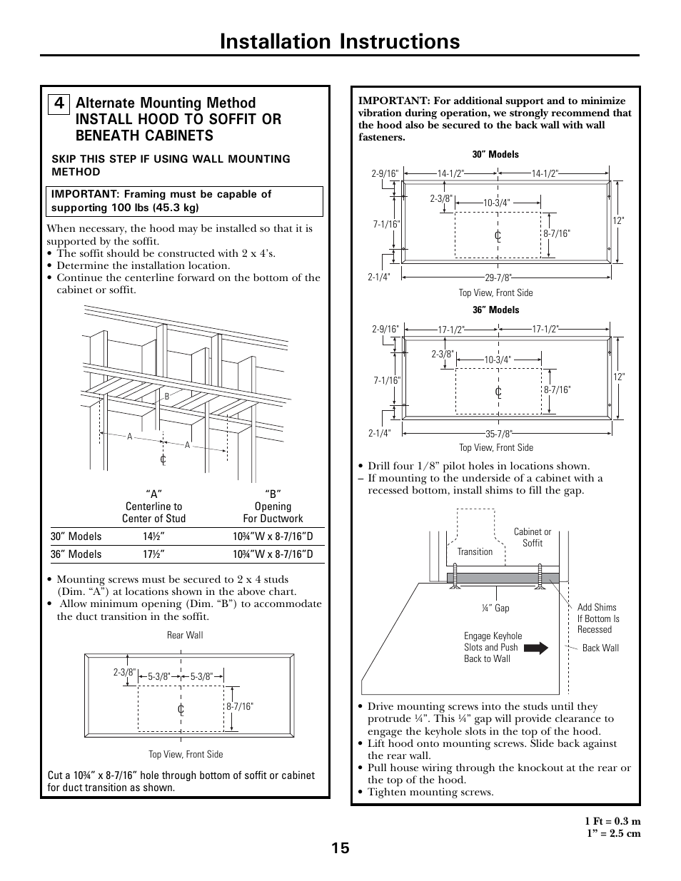 Installation instructions | GE JV936 User Manual | Page 15 / 24
