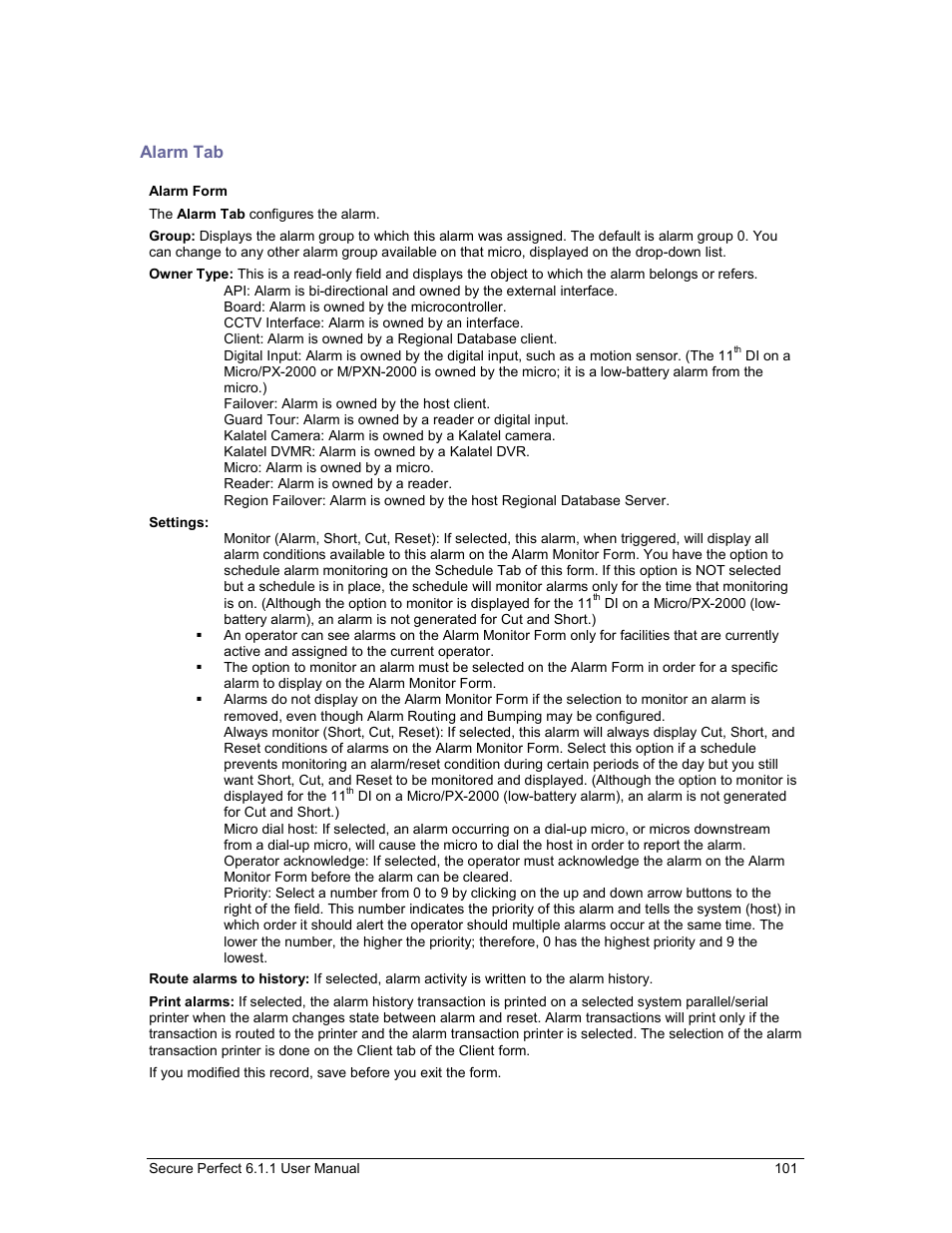 Alarm tab | GE v6 User Manual | Page 103 / 269