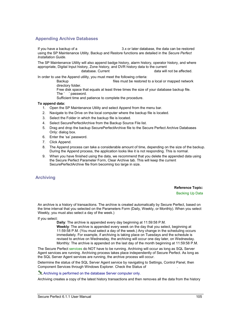 Appending archive databases, Archiving | GE v6 User Manual | Page 107 / 269