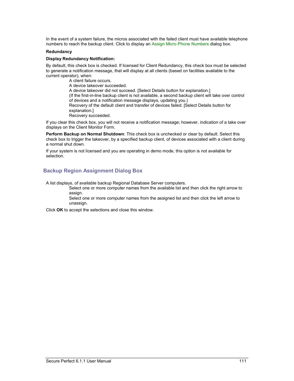 Backup region assignment dialog box | GE v6 User Manual | Page 113 / 269