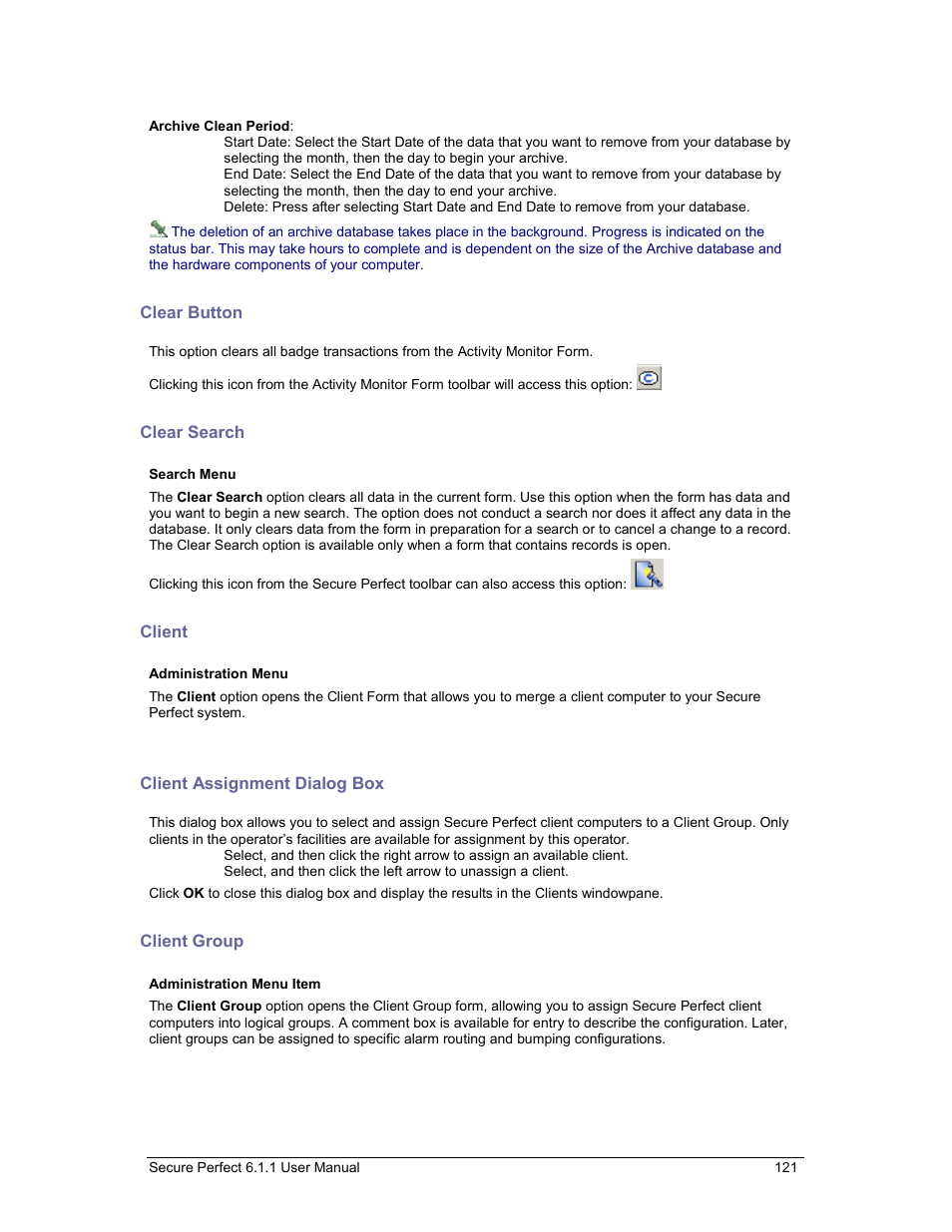 Clear button, Clear search, Client | Client assignment dialog box, Client group, Clear | GE v6 User Manual | Page 123 / 269