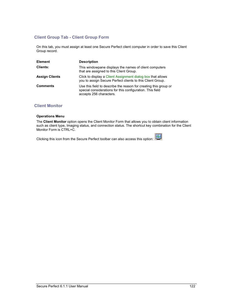 Client group tab - client group form, Client monitor, Client group tab | GE v6 User Manual | Page 124 / 269