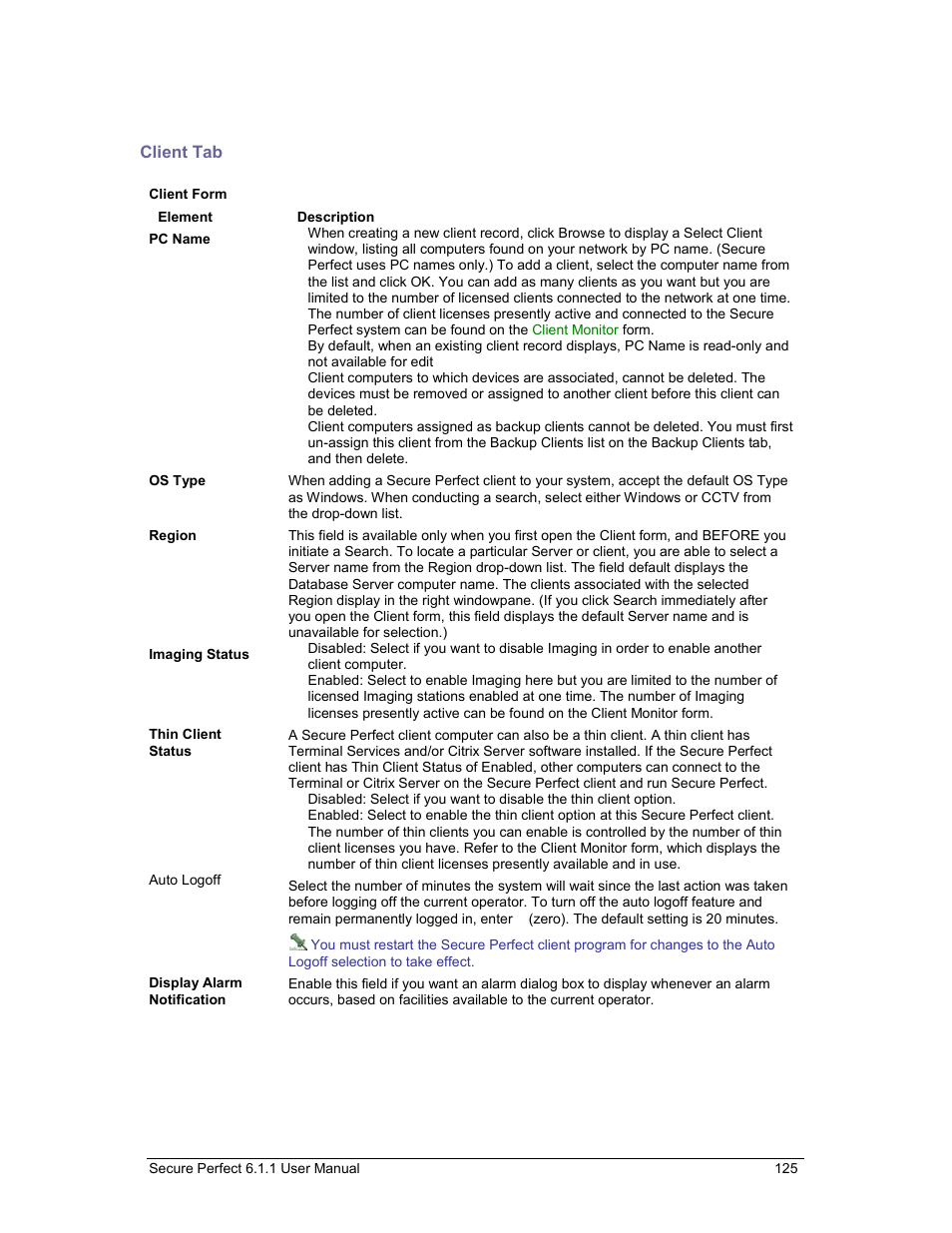 Client tab, Client form, client tab | GE v6 User Manual | Page 127 / 269