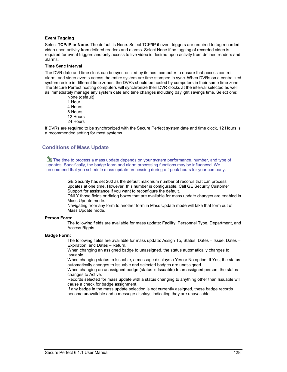 Conditions of mass update | GE v6 User Manual | Page 130 / 269