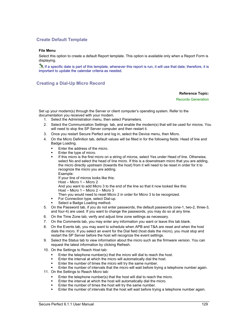 Create default template, Creating a dial-up micro record | GE v6 User Manual | Page 131 / 269