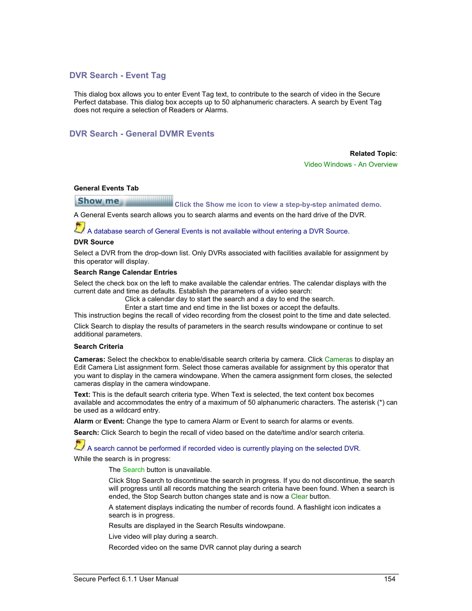 Dvr search - event tag, Dvr search - general dvmr events, General events tab | GE v6 User Manual | Page 156 / 269