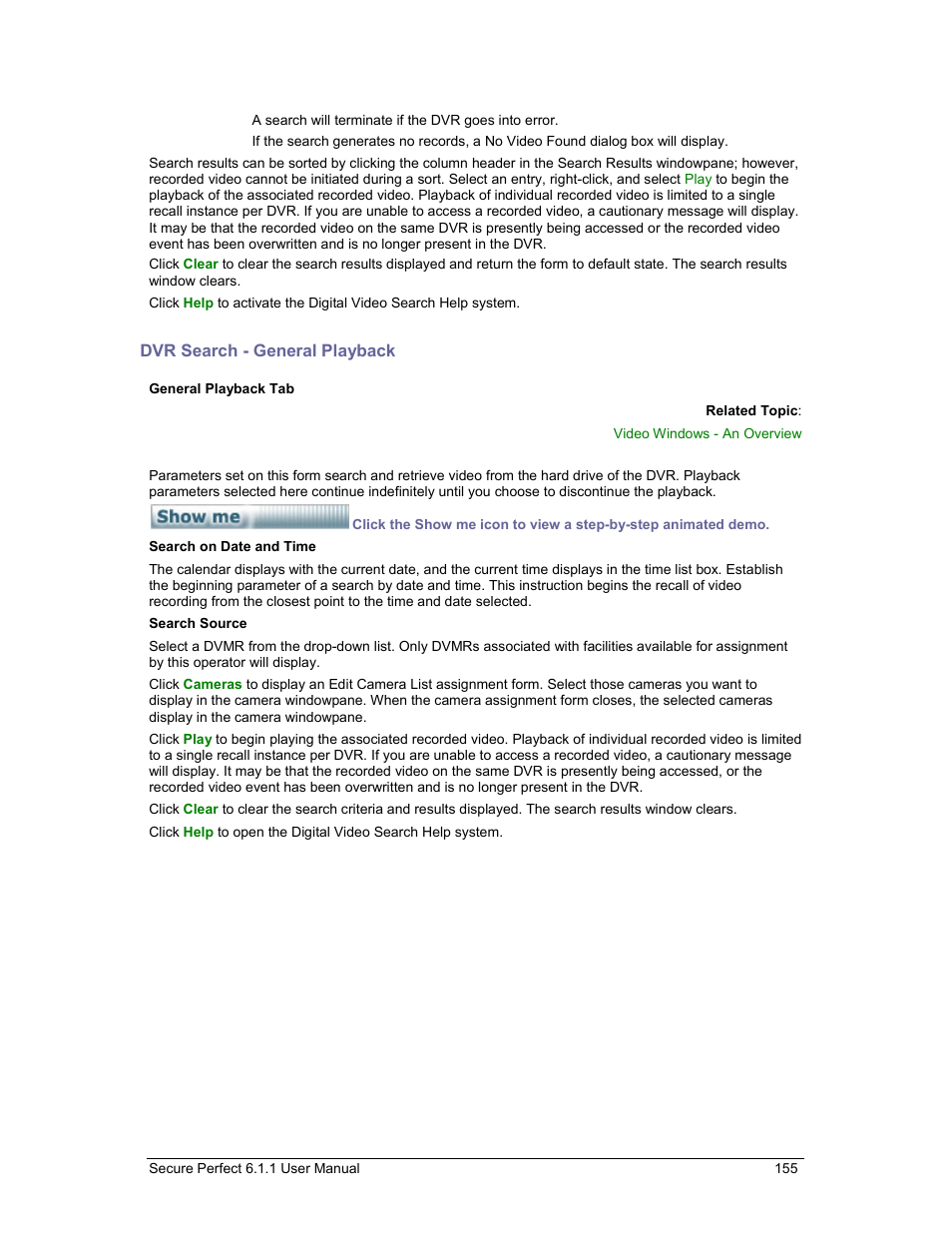 Dvr search - general playback, General playback tab | GE v6 User Manual | Page 157 / 269