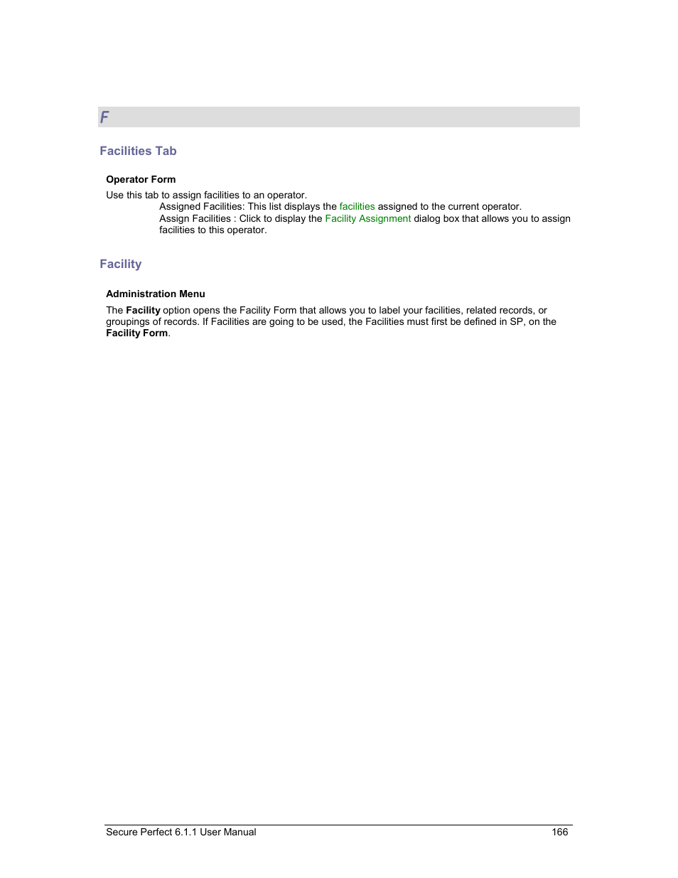 Facilities tab, Facility | GE v6 User Manual | Page 168 / 269