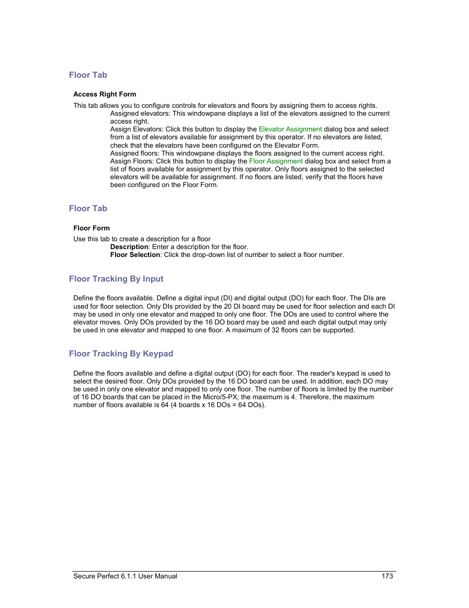 Floor tab, Floor tracking by input, Floor tracking by keypad | GE v6 User Manual | Page 175 / 269