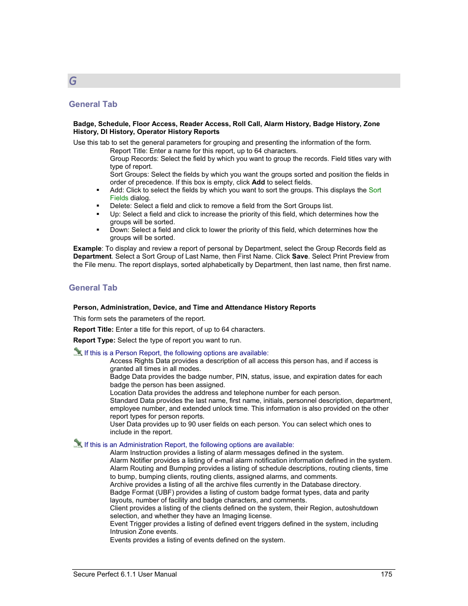 General tab | GE v6 User Manual | Page 177 / 269