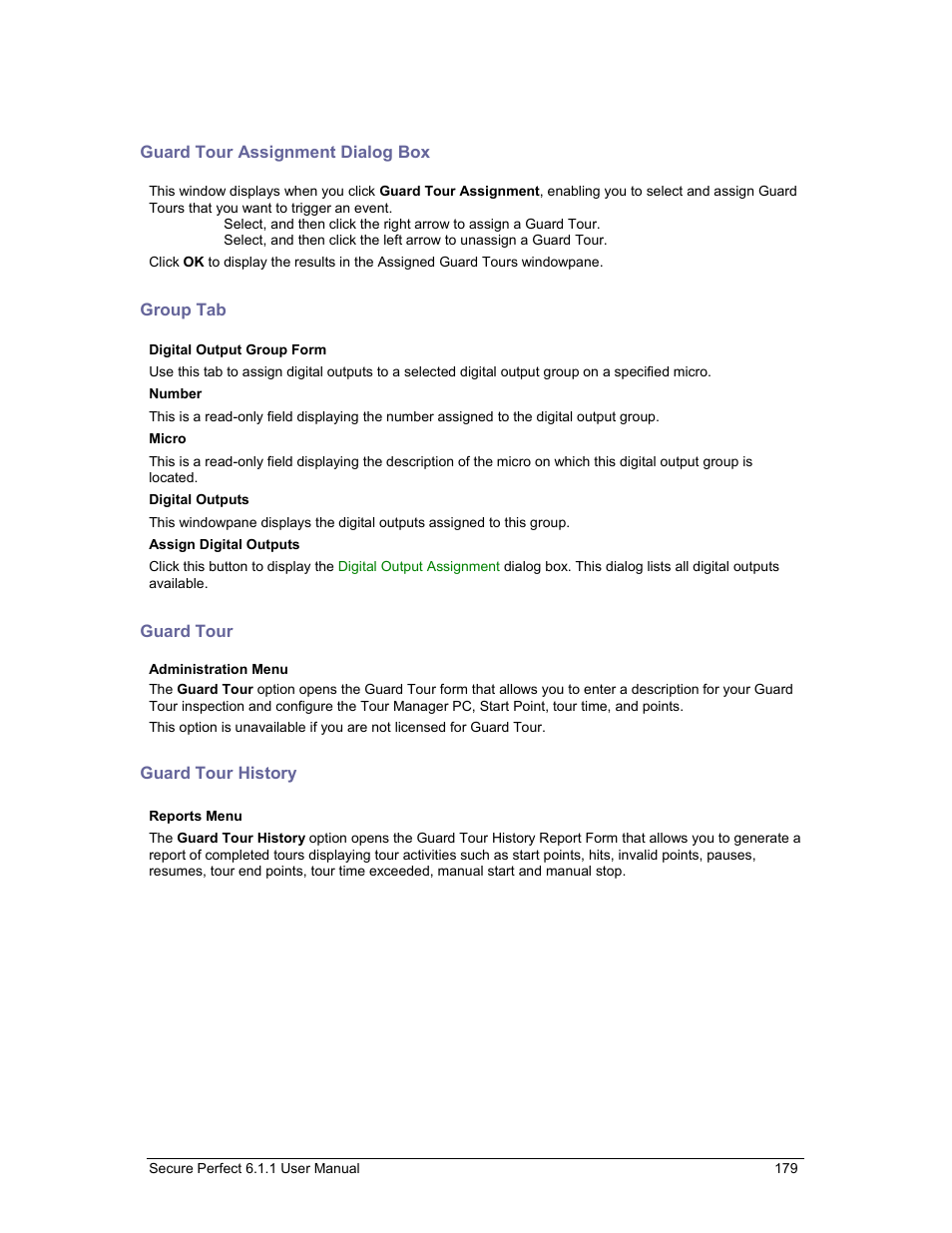 Guard tour assignment dialog box, Group tab, Guard tour | Guard tour history | GE v6 User Manual | Page 181 / 269