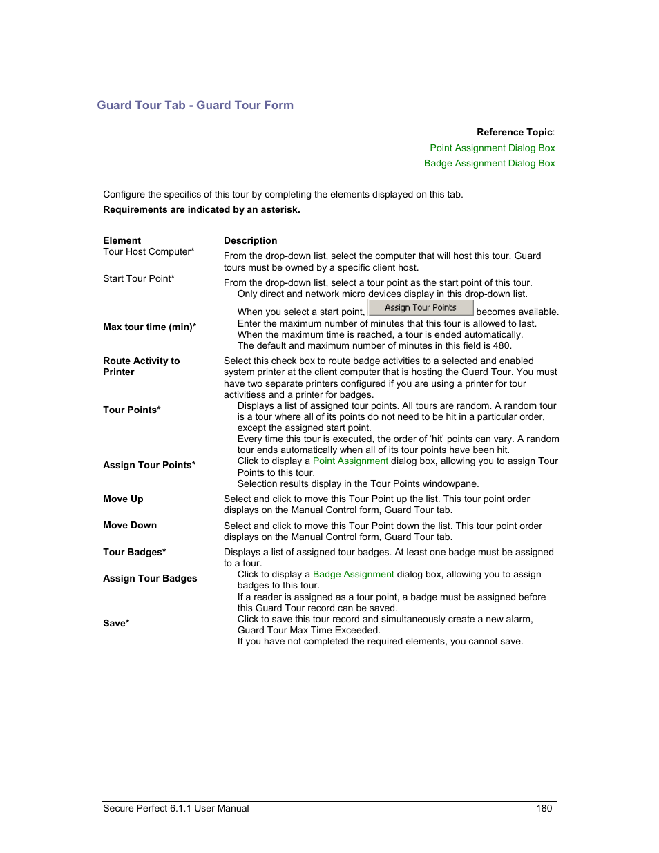 Guard tour tab - guard tour form, Guard tours, Guard tour tab | Guard tours tab | GE v6 User Manual | Page 182 / 269
