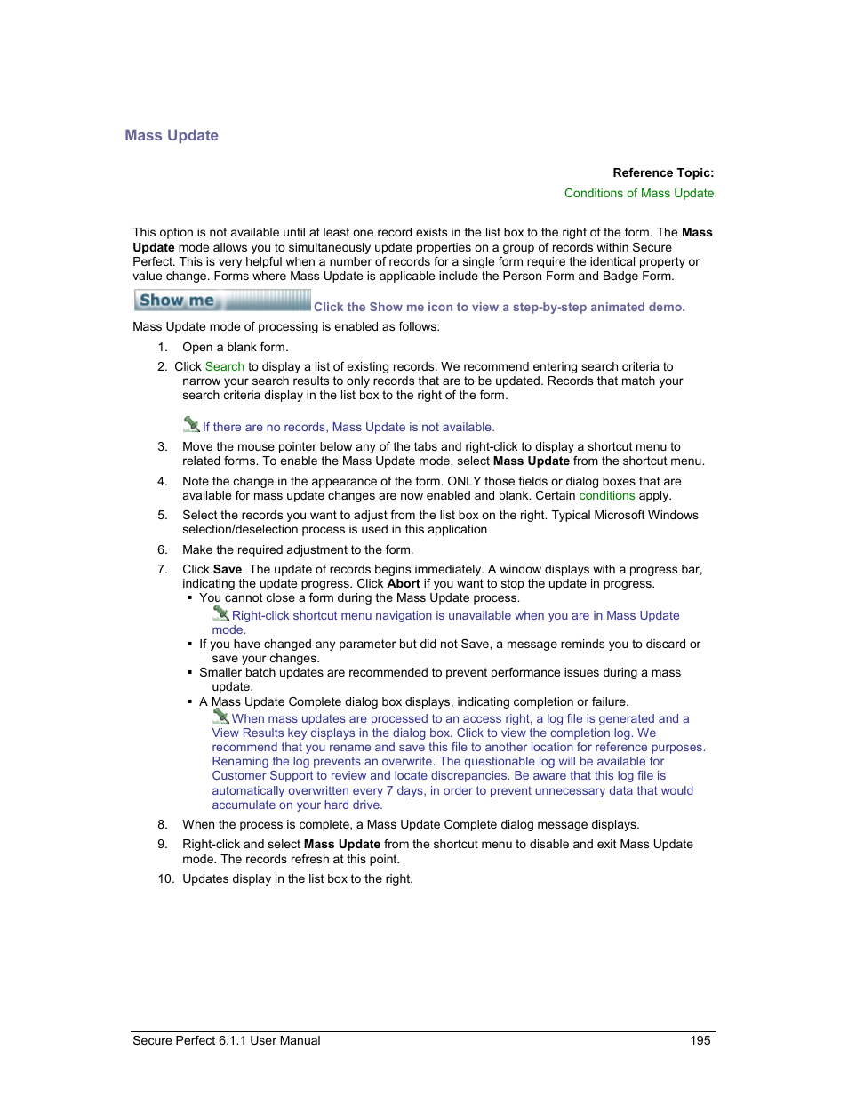Mass update | GE v6 User Manual | Page 197 / 269