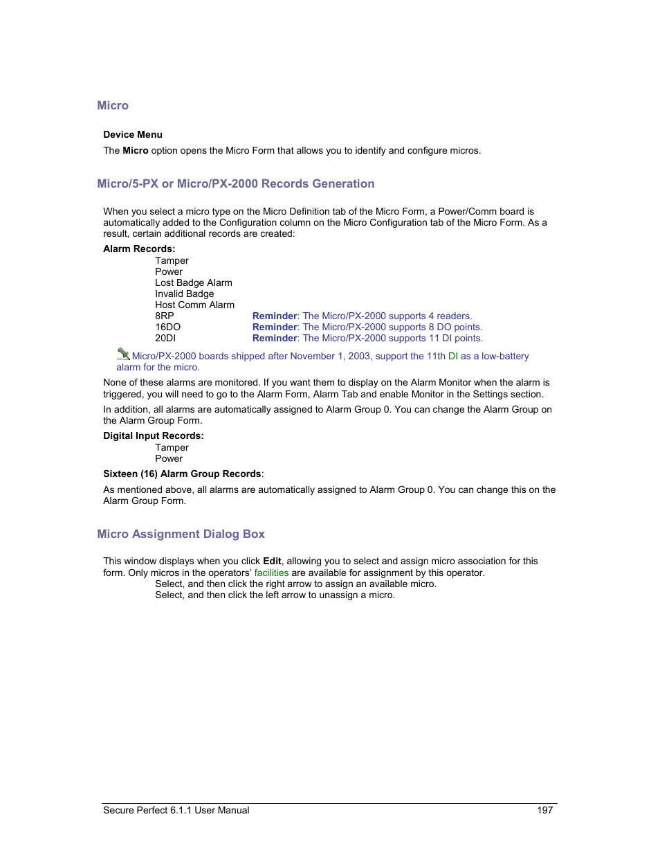 Micro, Micro/5-px or micro/px-2000 records generation, Micro assignment dialog box | GE v6 User Manual | Page 199 / 269