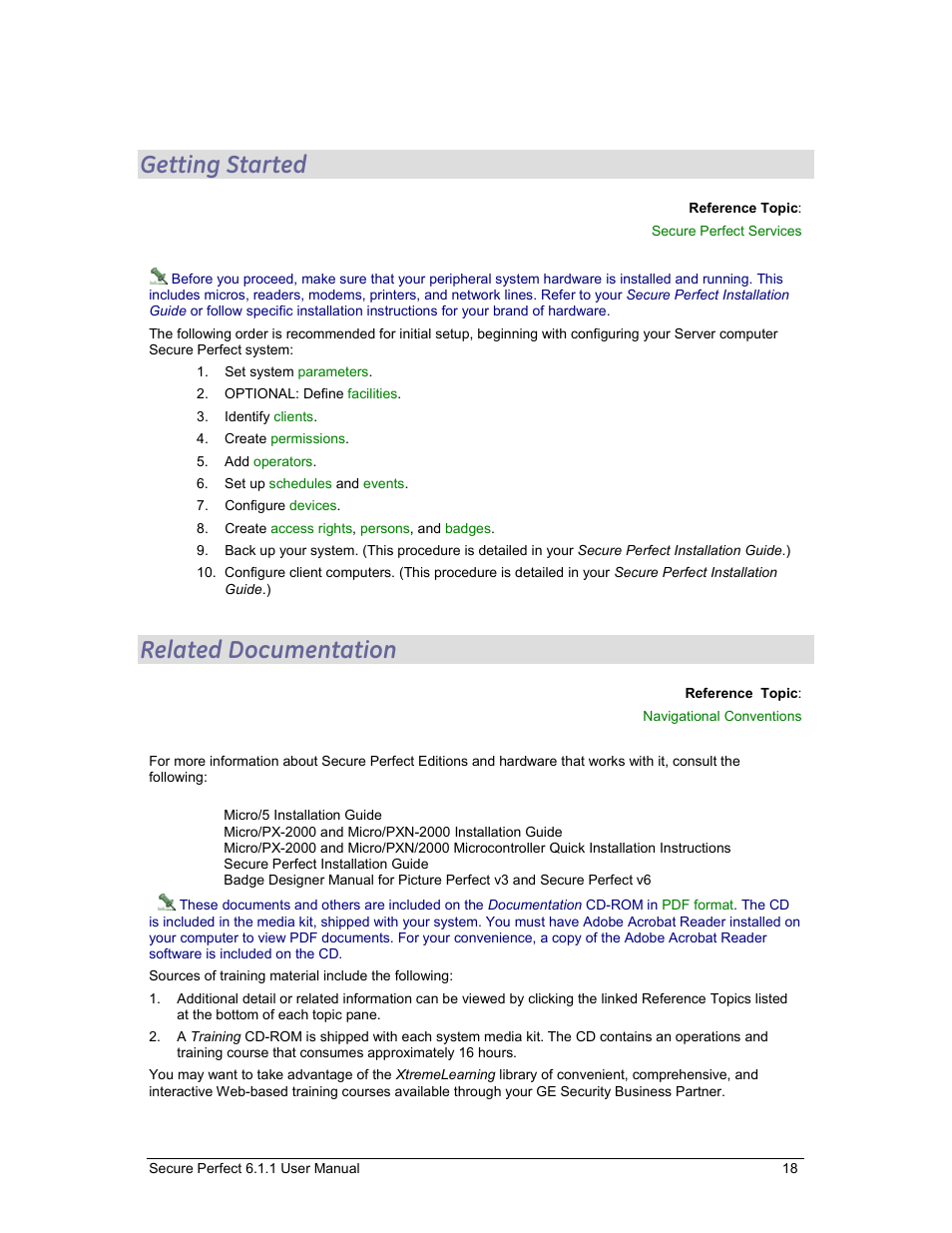 Getting started, Related documentation | GE v6 User Manual | Page 20 / 269