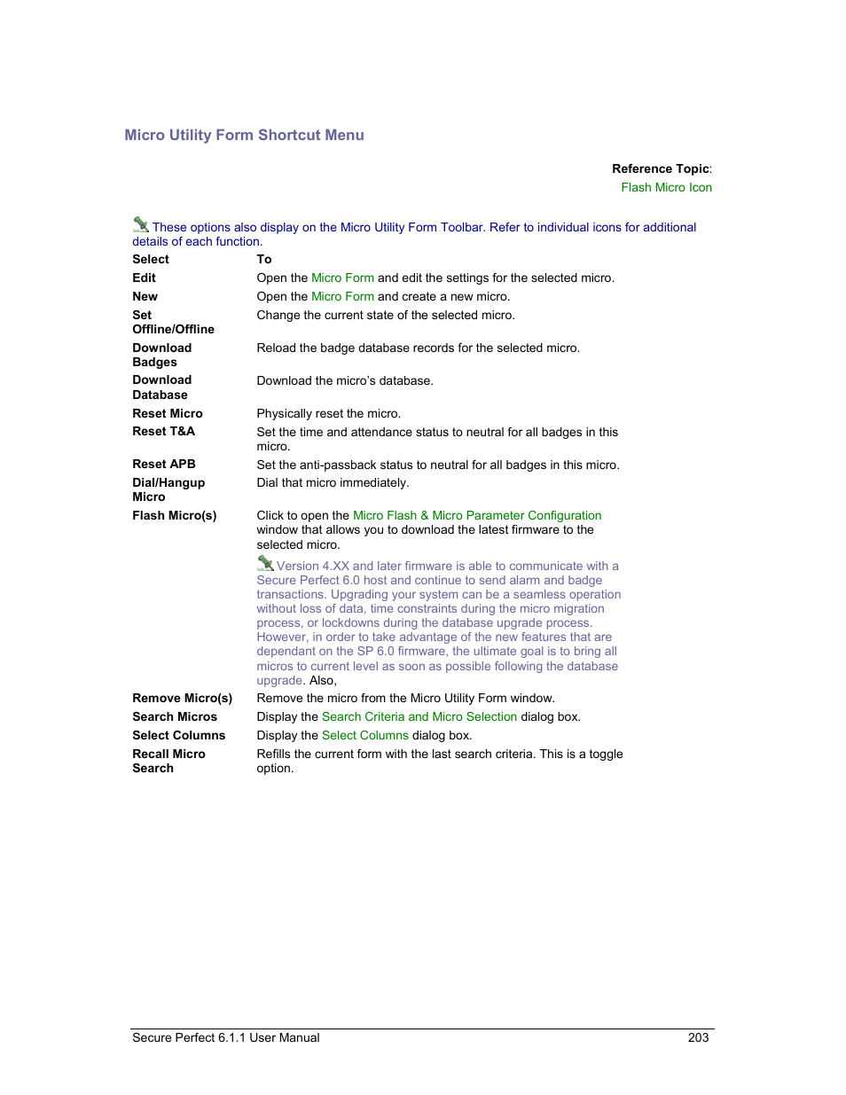 Micro utility form shortcut menu, For a, Shortcut | To t | GE v6 User Manual | Page 205 / 269