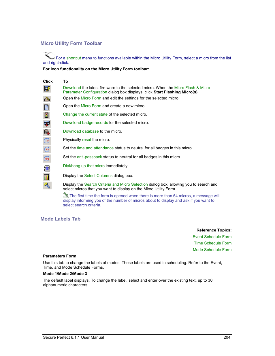 Micro utility form toolbar, Mode labels tab | GE v6 User Manual | Page 206 / 269
