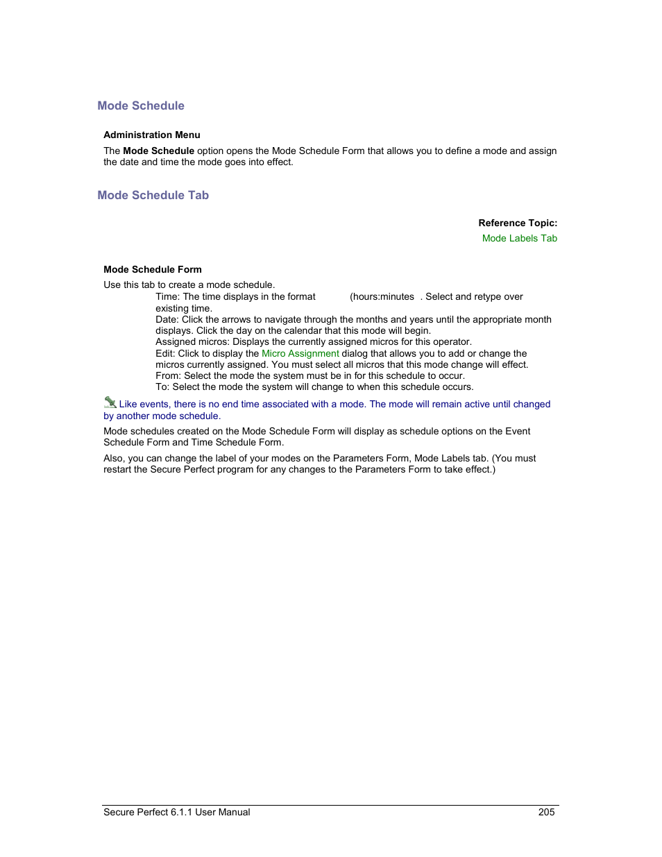 Mode schedule, Mode schedule tab | GE v6 User Manual | Page 207 / 269