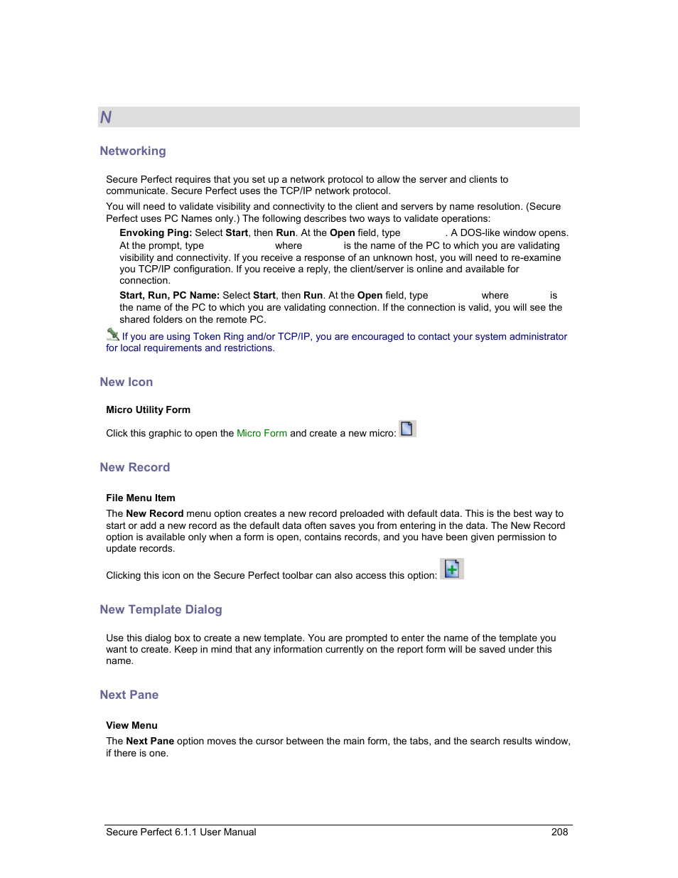 Networking, New icon, New record | New template dialog, Next pane, A new, Add record | GE v6 User Manual | Page 210 / 269