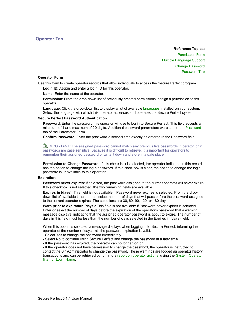 Operator tab | GE v6 User Manual | Page 213 / 269