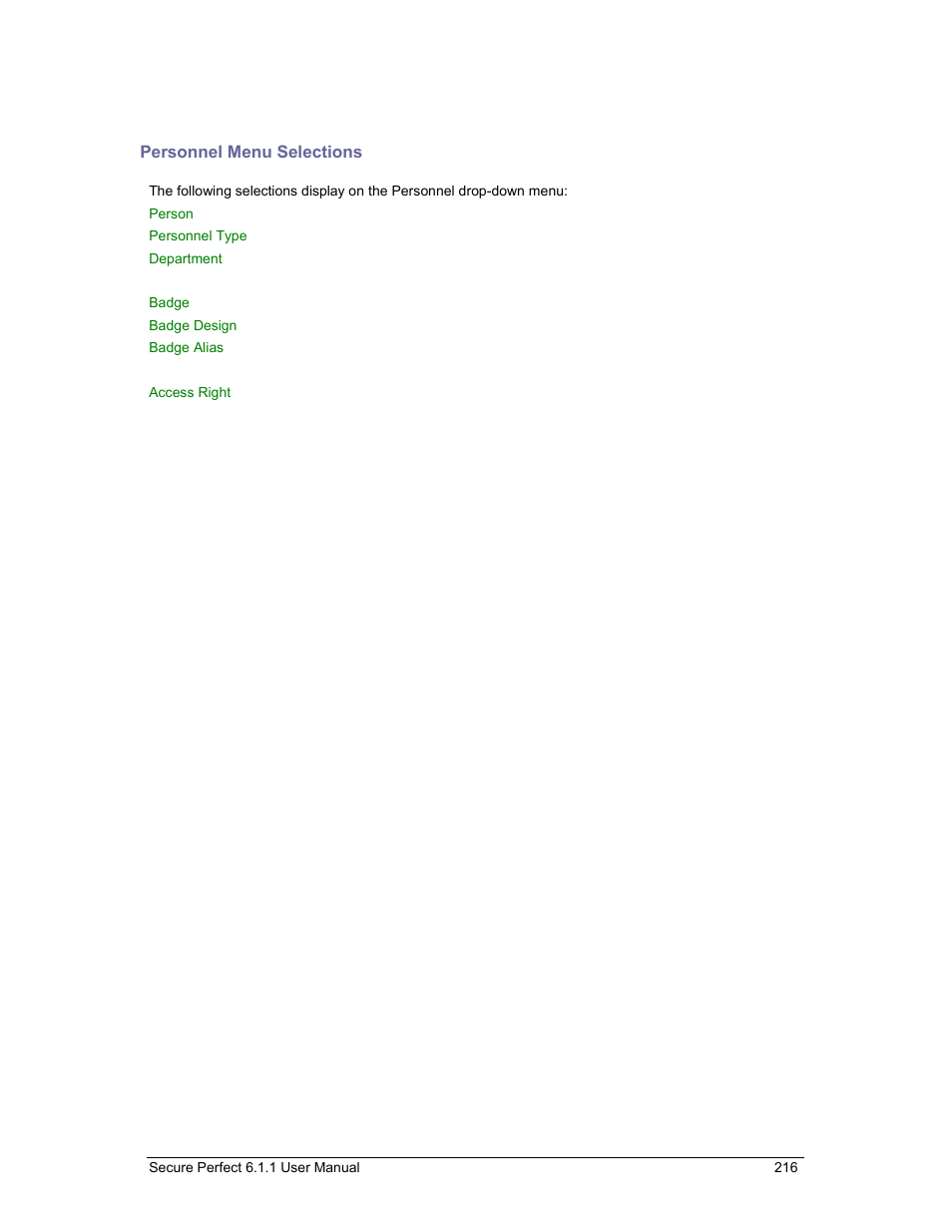 Personnel menu selections | GE v6 User Manual | Page 218 / 269