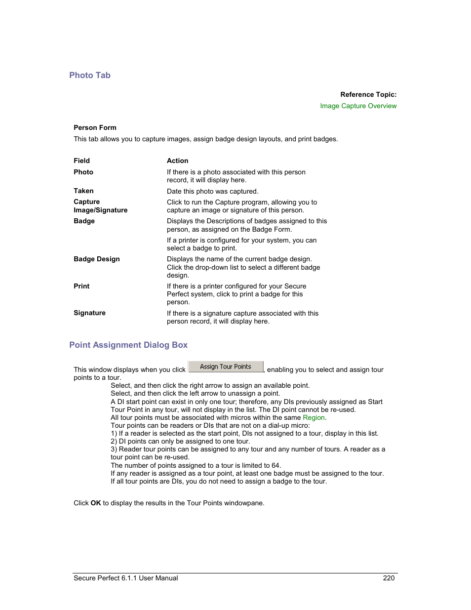 Photo tab, Point assignment dialog box, Point assignment | GE v6 User Manual | Page 222 / 269