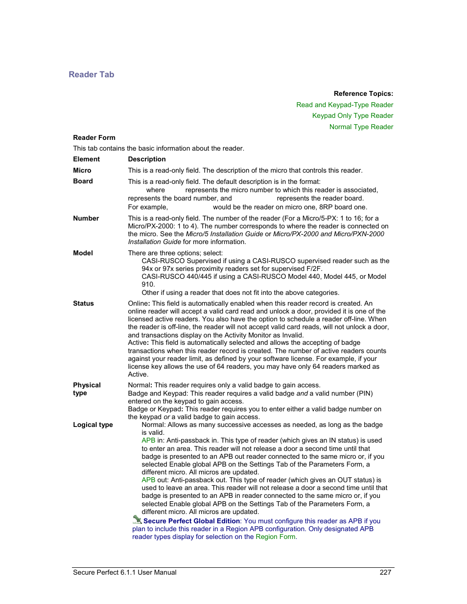 Reader tab, Of the r, Reader form, reader | GE v6 User Manual | Page 229 / 269
