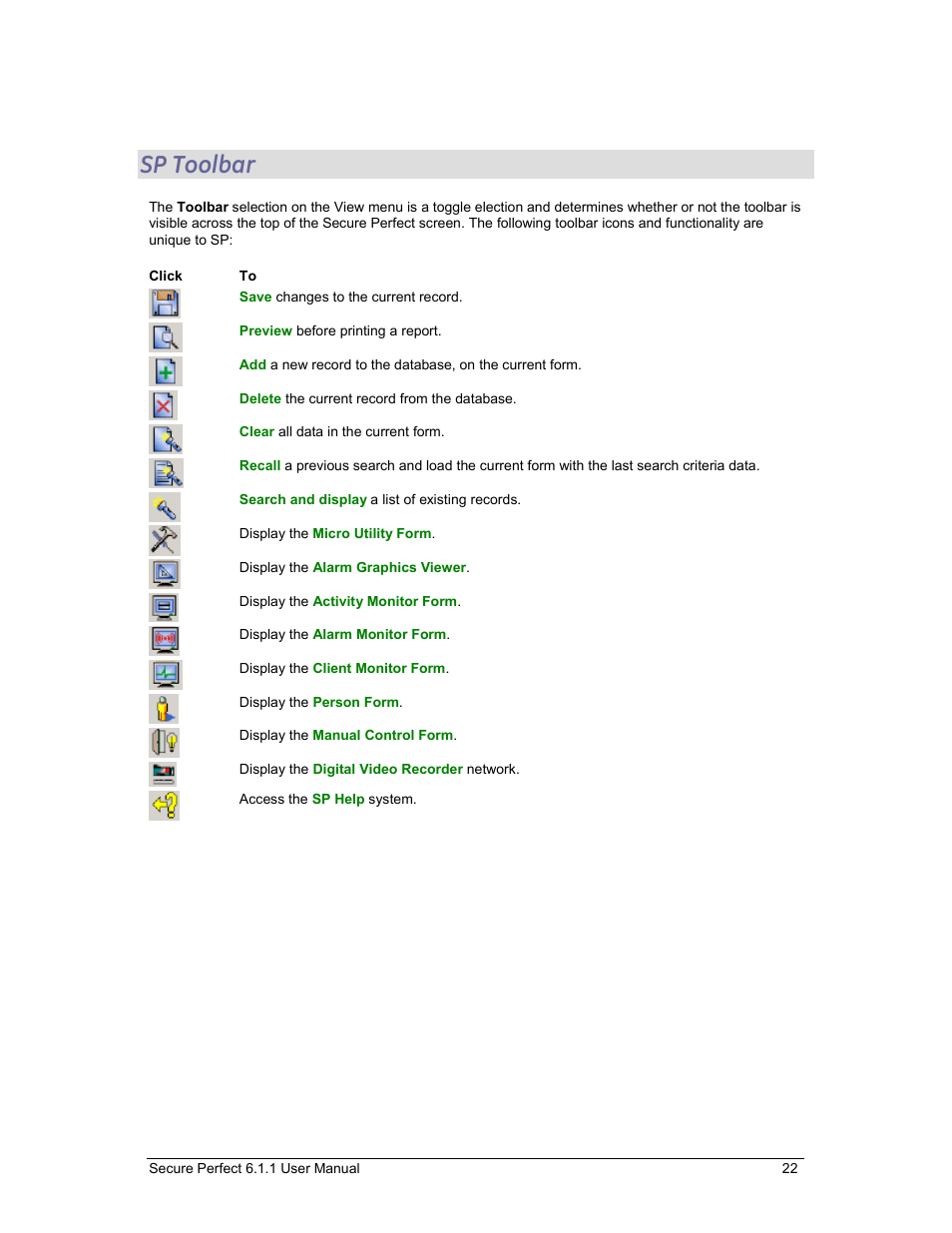 Sp toolbar | GE v6 User Manual | Page 24 / 269