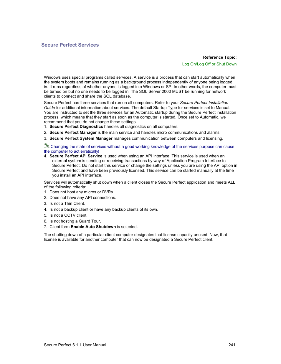 Secure perfect services, Sp services, He secure perfect | Services | GE v6 User Manual | Page 243 / 269