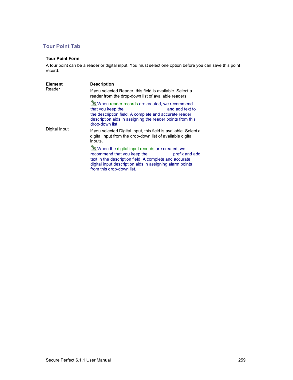 Tour point tab | GE v6 User Manual | Page 261 / 269
