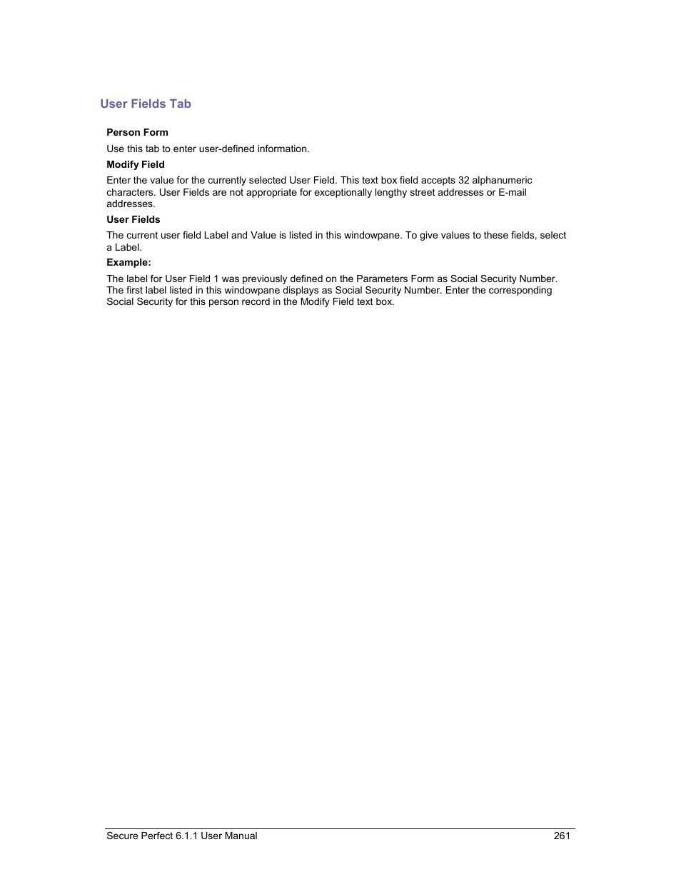 User fields tab | GE v6 User Manual | Page 263 / 269