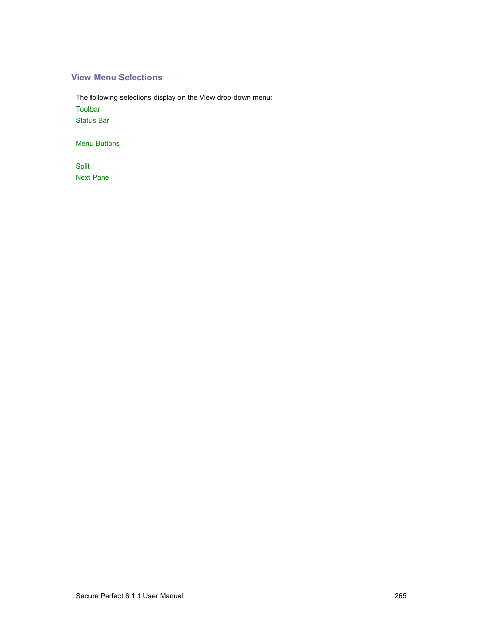 View menu selections | GE v6 User Manual | Page 267 / 269