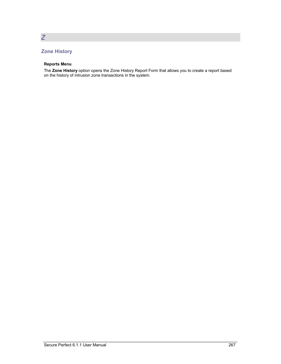 Zone history, Zone history report | GE v6 User Manual | Page 269 / 269
